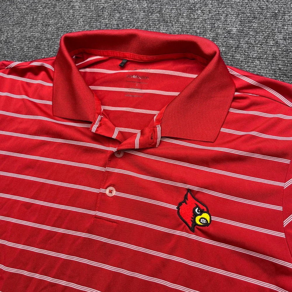 Adidas Louisville Cardinals Golf Puremotion Red Striped Polo Shirt